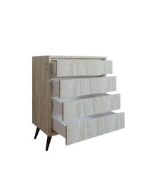 Hanah Home Cómoda de Travertino 70x86x40 cm con 4 Cajones y Estantes, Mueble Auxiliar para Dormitorio y Habitación, Fabricada en Tablero de Partículas Recubierto de Melamina